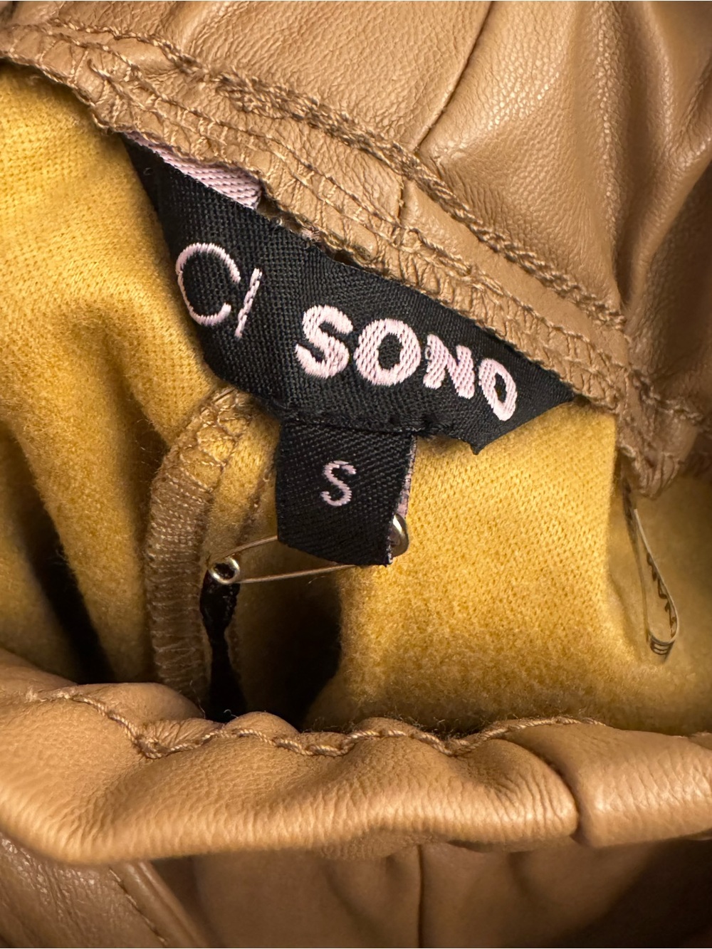 Ci Sono Faux Leather High-Waist Belted Shorts in Camel Brown - Picture 4 of 7